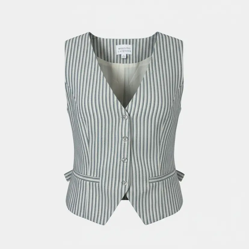 Morning Lavender Striped Vest Womens Medium Blue White Button Front Cotton Blend