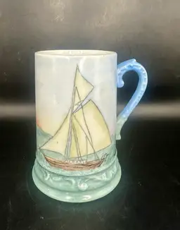 Lighthouse Mug Nautical Sailboats Coffee  Cup Beer Stein Vintage Hand Painted Signed