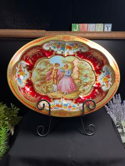 Daher Decorated Ware-England-Metal Colorful Tray w/ Courting Victorian Couple-Lot 60
