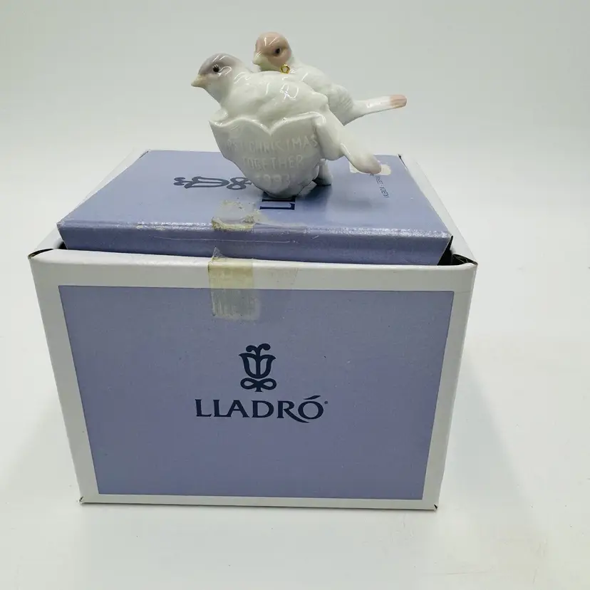 Vintage Lladro Spain Our First Christmas Birds Porcelain Ornament 1993