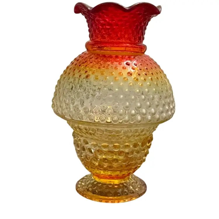 Rare Vintage Kanawha 2-piece Amberina  Hobnail Fairy Lamp  8 1/4” X  5 1/2” - GLOWS - READ