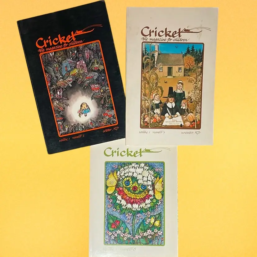 Vintage 1970s Lot of 3 - Cricket "The Magazine For Children" Vol 1 #2, #3, #8 (1973, 1974)
