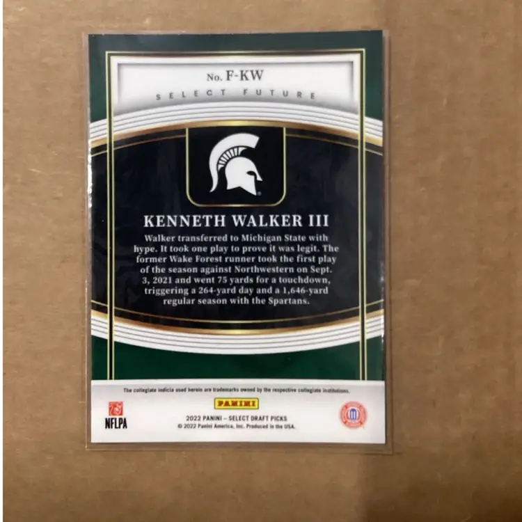 Kenneth Walker III SEAHAWKS/MSU 2022 Panini Select Draft Picks Future RC FTBL CR