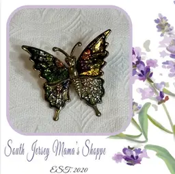 Vintage Gold Tone Multi Colored Lightweight Metal Butterfly Brooch