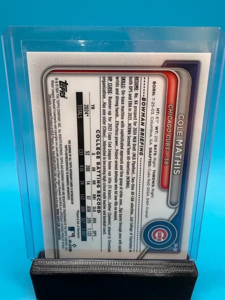 Cole Mathis 1st Bowman Chrome Auto Chicago Cubs