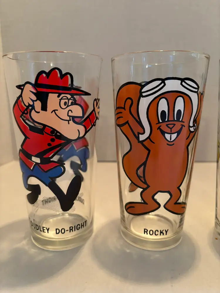 Vintage Pepsi Collector & Pizza Hut Set of 4 Drinking Glasses Rocky,Boris,Dudley
