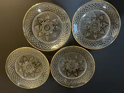 Vintage Luminarc Durand Cristal Dessert Plates 18K Gold Rim Made in USA Set of 4