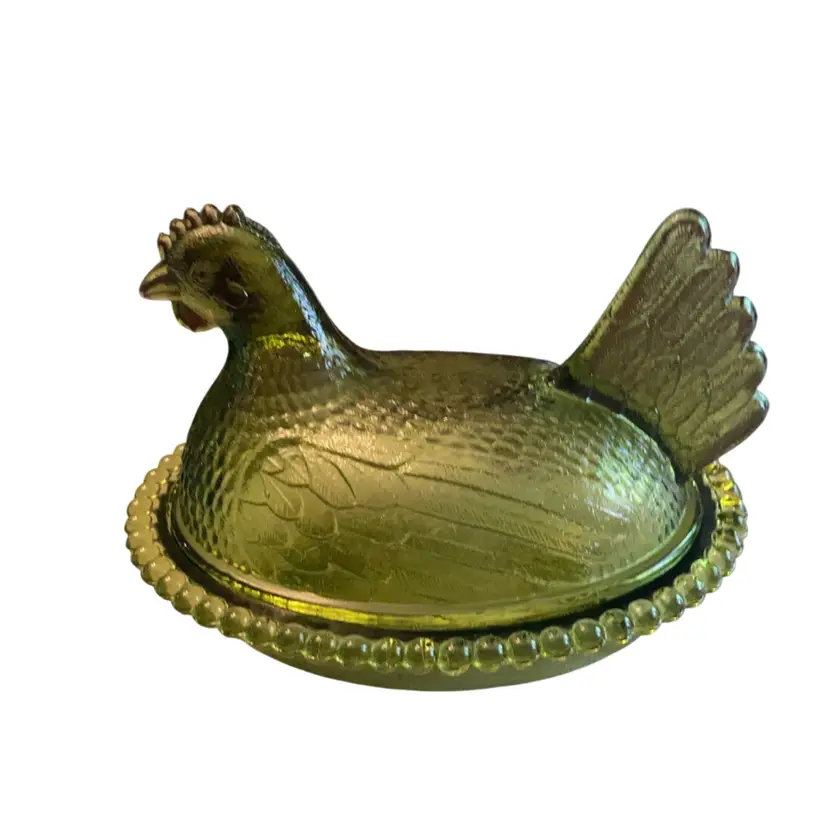 Green Glass hen On A Nest