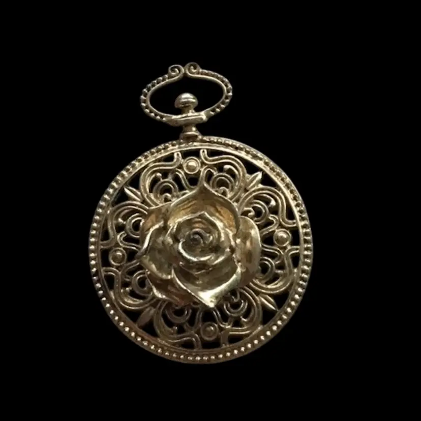 Handpicked In Puerto Rico Metal Rose Pocket Watch Style Pendant