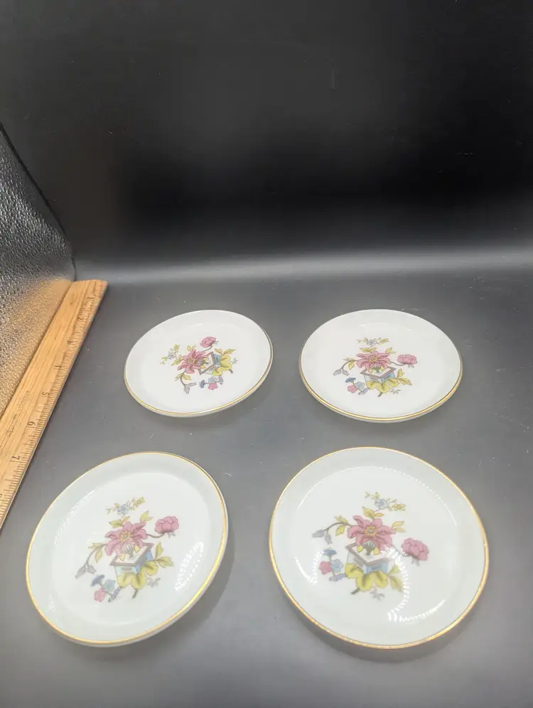 Vintage Aristocrat Bone China Miniature Plates with Flowers Handmade (Set of 4).