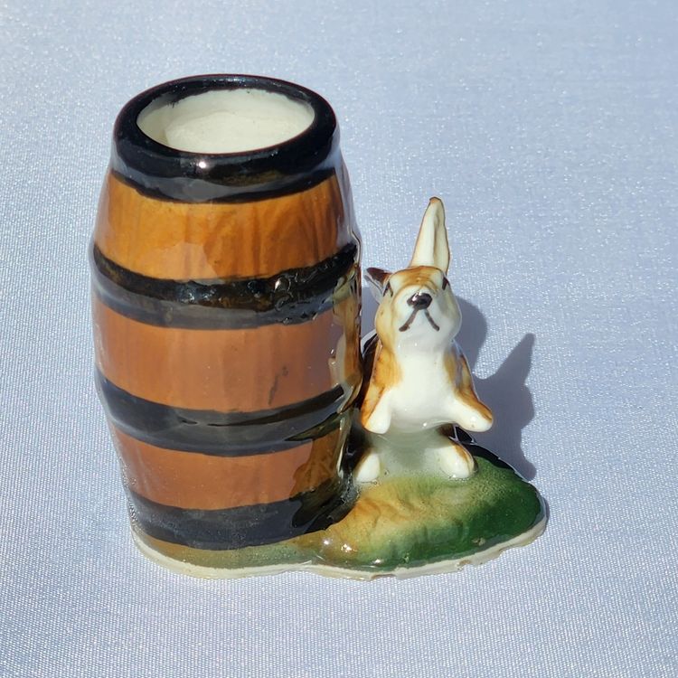 Mini Rabbit Toothpick Match Hat Pin Holder Miniature Posey Vase Bunny Easter Table 1950s - Japan