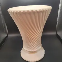 McCoy Matte White Swirl Vase Footed Bead Accented Base 1960's 5 x 7 inches