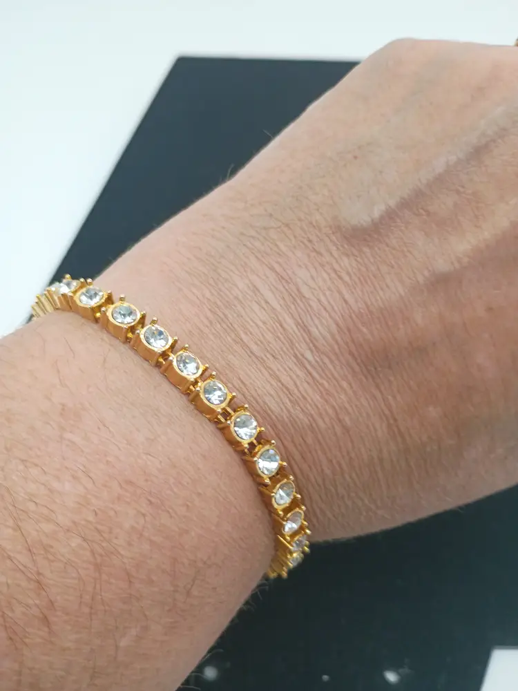 Vintage Rhinestone Tennis Bracelet Gold Tone Clear Bezel Set 7"