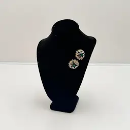 Clear And Green Rhinestones Pair Of Small Circle Vintage Scatter Pins