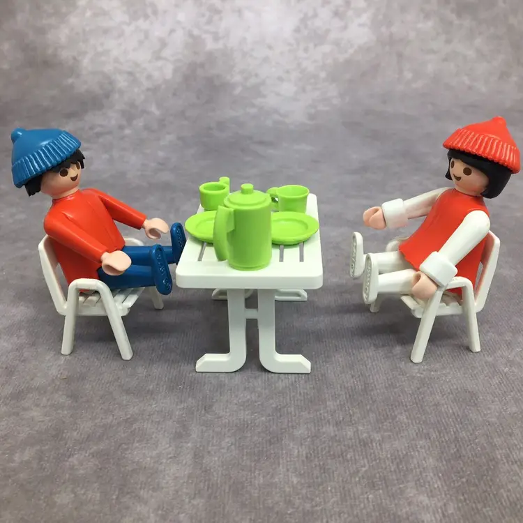 Playmobil Couple Sitting at Table Drinking Coffee- Boy & Girl Figures
