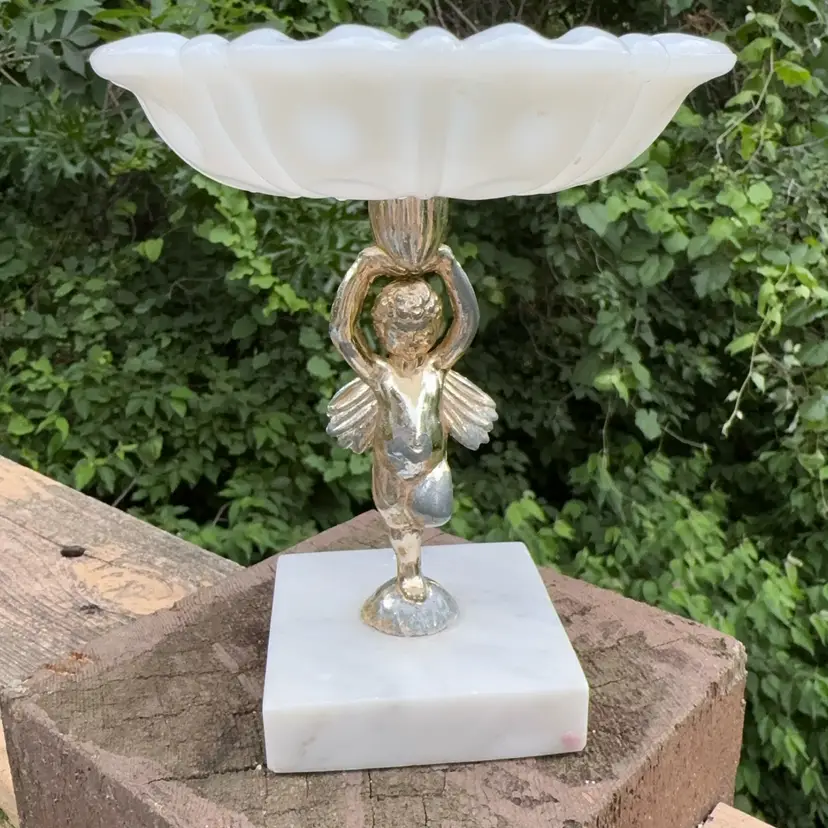 1960s Italian Marble And Milk Glass Pedestal Dish