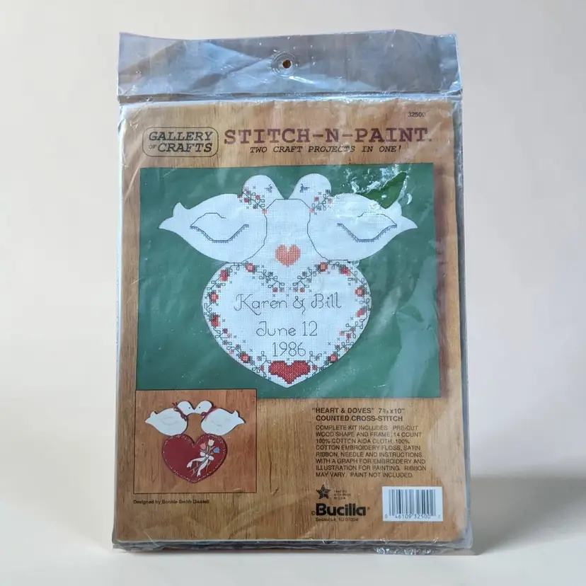 Gallery Of Crafts Stitch-N-Paint "Heart & Doves" Counted Cross Stitch Kit Sealed