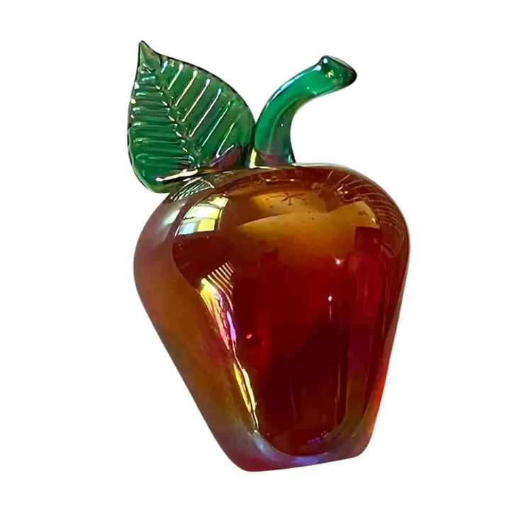 Glass Eye Studio Hand Blown Glass Iridescent Apple Paperweight