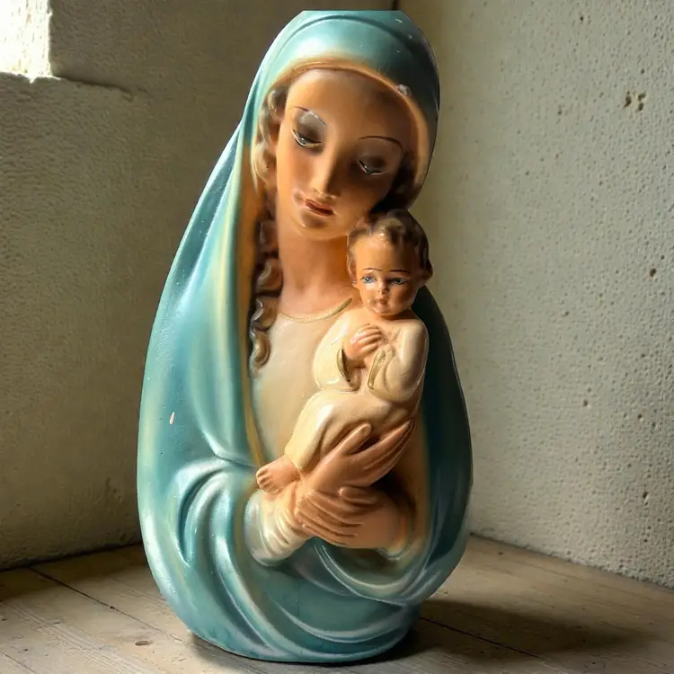 041 Vintage Chalk Wear Painted Madonna And Baby 10.5" X 5.5" From The 1990's