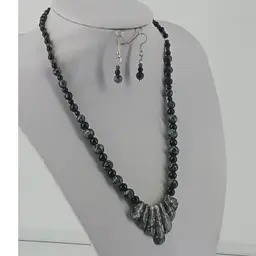 Gemstone Necklace and earring set with Chinese Writing Stones