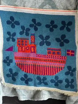 Vintage Block Wool Needlepoint Throw Pillow 13” Square