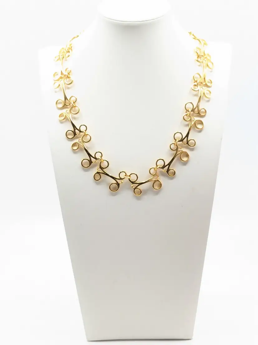 Vintage Gold Tone Swirled Loop Scroll Style Necklace