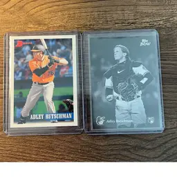 Adley Rutchsman 2 Card Rookie Lot Including Black And White And Bowman Heritage Baltimore Orioles