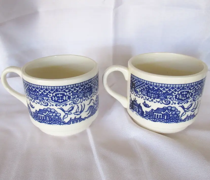 2 Royal China Blue Willow Coffee Cups (No saucers)
