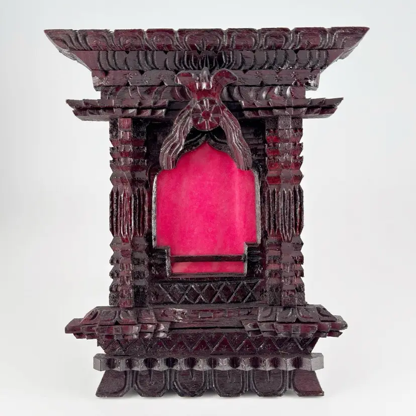 Tramp Art Chip Carved Wood Desk Easel Picture Photo Frame Folk Art Americana Vtg