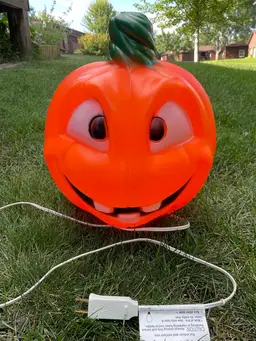 Vtg Two-Faced Double Sided LightUp 13" Blow Mold Jack O Lantern Lights Works!