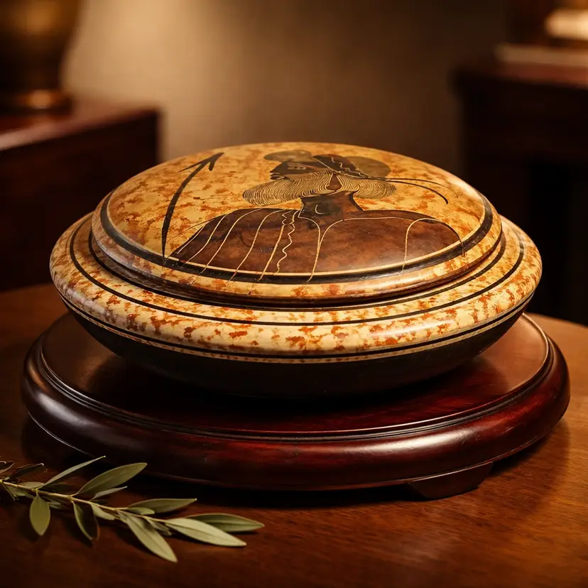 Hand Painted Ancient Greek Style Ceramic Lidded Bowl, 4.75"