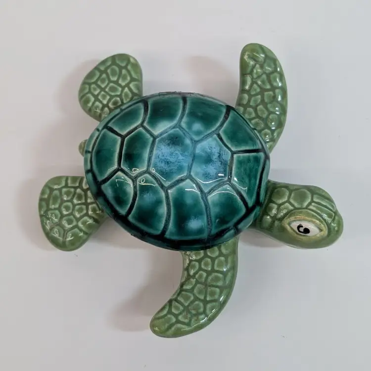 Vintage Ben Diller Maui Hawaii Pottery Sea Turtle Trinket Box Lidded 194/600