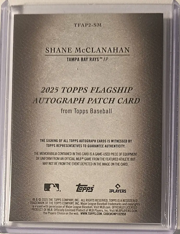 2025 Topps Flagship Auto Patch Card Shane McClanahan 28/50
