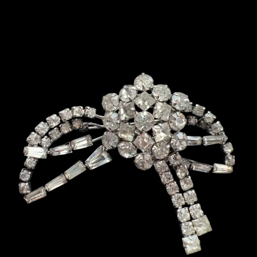 Vintage Art Deco Signed Sterling Silver And Rhinestone Brooch ”Phillis” 2”