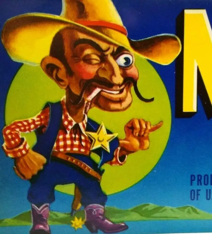 Marshall Western Sheriff Cowboy Sweet Potatoes Crate Label Vintage Original 40's