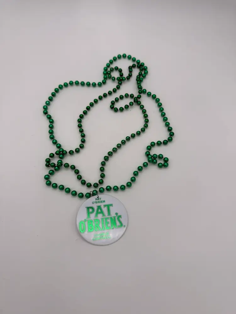 Lot Of 2 St. Patrick’s Green Beads Necklace W/ Pat O’ Brian’s Round Pendant Vtg.