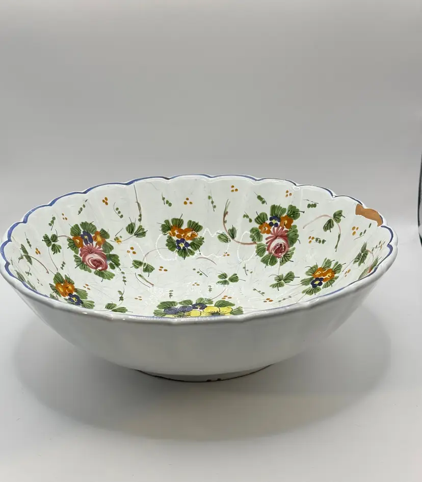 Vintage Italian Floral Ceramic Bowl, Scalloped Edge, Hand-Painted Flower Design, Collectible Kitchenware, Signed By L. Pazoli, By Castelli For Cottura Italian Pottery, Made In Castelli Italy