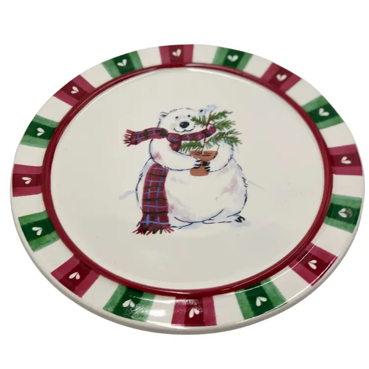 8.5” CHRISTMAS TRIVET “Snow Bear” By Phaltzgraff Round Ceramic Polar Bear w/Tree