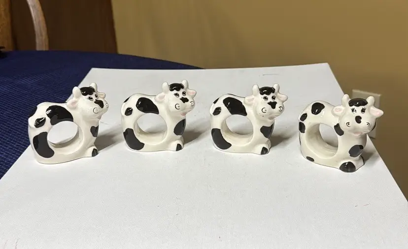 Cow Shaped Napkin Rings ceramic set of 4