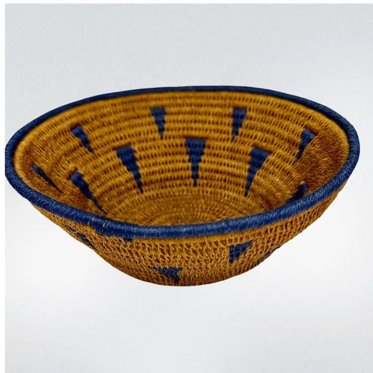 Handwoven Coiled Basket, 5 1/2" x 2", Geometric Design, Excellent condition