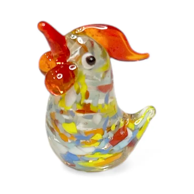 Mini Handblown Multicolor Speckled Art Glass Rooster And Christmas Stocking