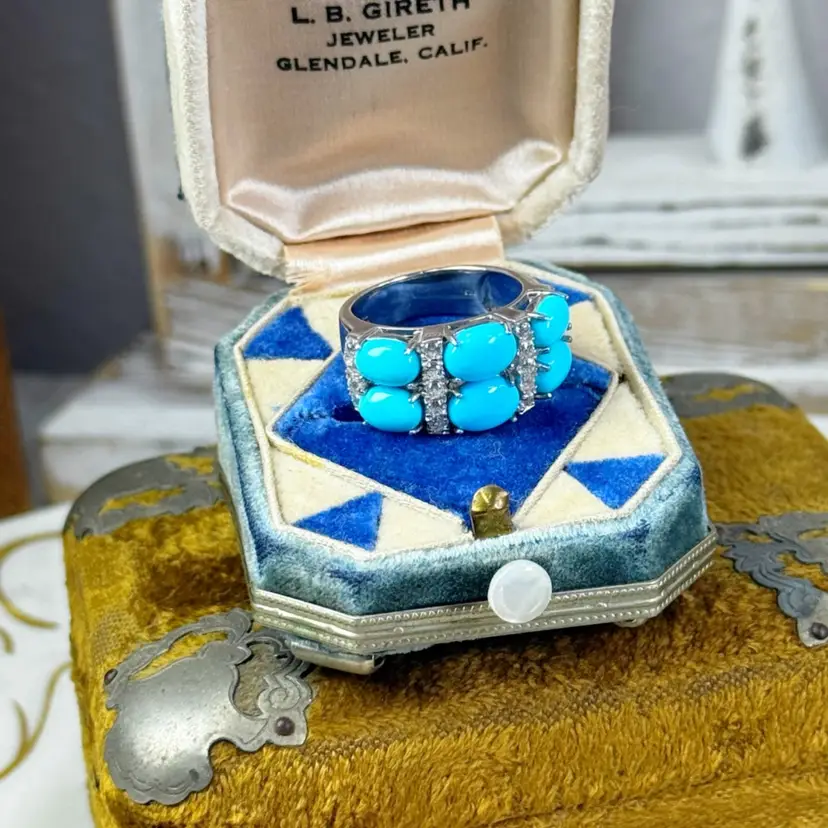 Sterling Silver Sleeping Beauty Turquoise & White Zircon Ring Size 8