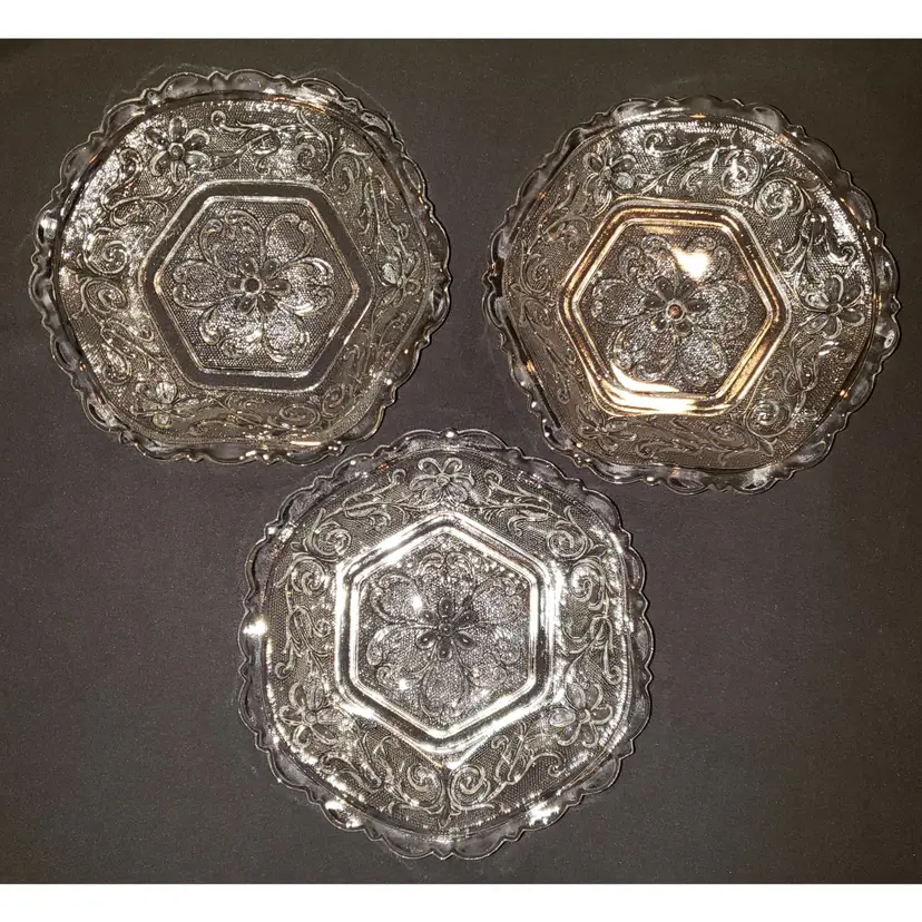 Three (3) Vintage Tiara Sandwich Clear Hexagonal Bowl Berry Candy Dish Trinket Dish