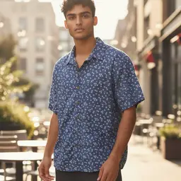 068 AE Blue and White Casual Button Down Shirt AMERICAN EAGLE floral