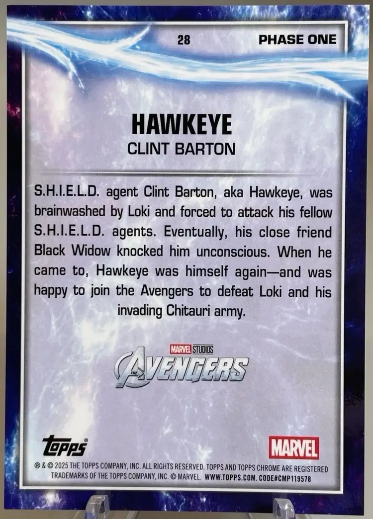 2025 Topps Chrome Marvel Studios HAWKEYE True Black Sapphire Refractor /10