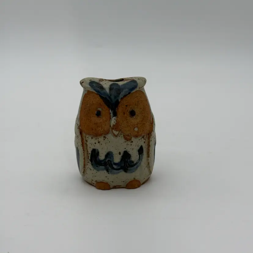 Vintage Retro Stoneware Owl Toothpick Holder Figurine Mini Flower Vase 1980’s