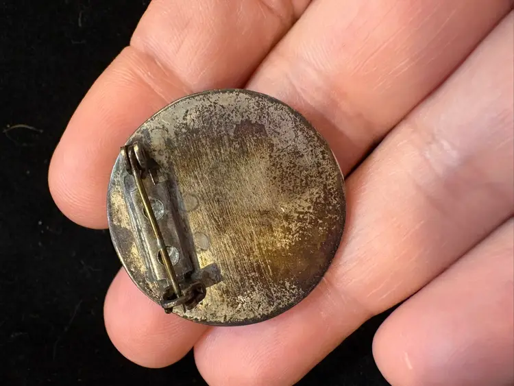 Vintage Sterling Silver Green clover Cloisonné Brooch 1” wide