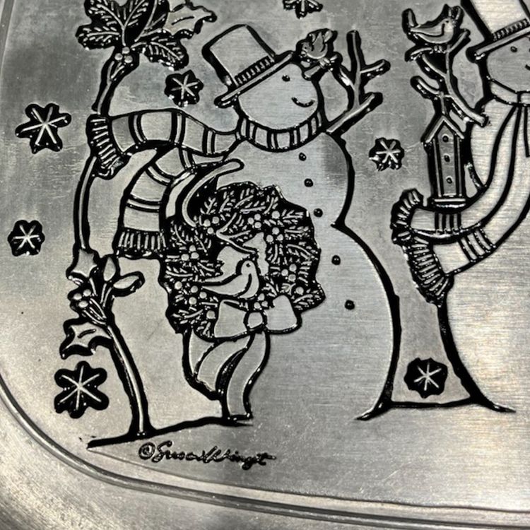 Wilton Armetale- “Let It Snow”Snowman Bread Tray- Artist-Susan Winget- 10.75 X 6”