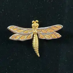 Vintage Gold Tone with Silver Accents Dragonfly Brooch 2.5” X 1.5”