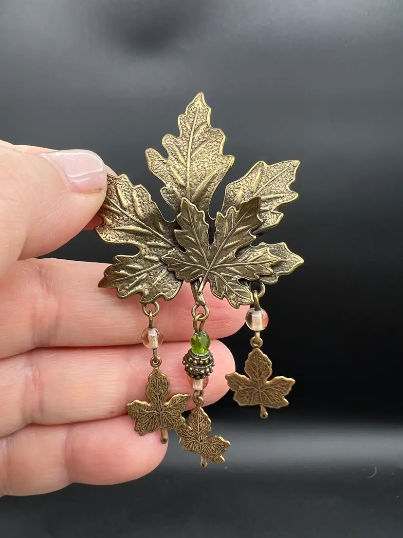 Golden Leaves Brooch With Beads